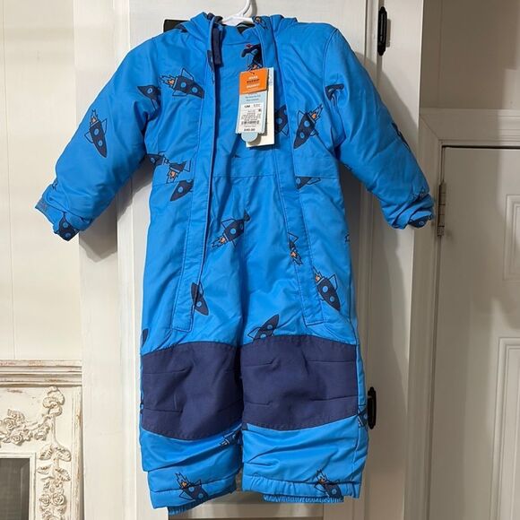 NWT Cat & Jack Vibrant Blue Infant Snowsuit with a Rocket Print - Picture 1 of 12